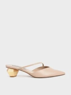 Asymmetric Strap Chrome Heel Mules