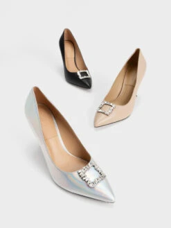 Holographic Leather Gem-Embellished Pumps -Charles & Keith 2021 L3 SL1 60280366 24 7