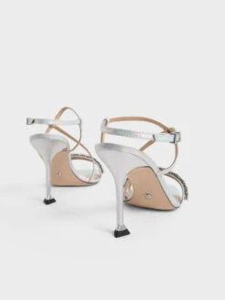 Holographic Leather Gem-Embellished Strappy Sandals -Charles & Keith 2021 L3 SL1 60360230 24 5