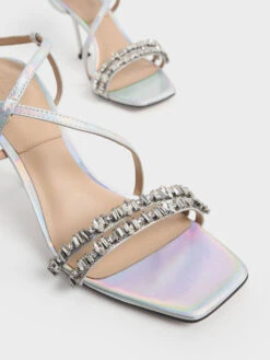 Holographic Leather Gem-Embellished Strappy Sandals -Charles & Keith 2021 L3 SL1 60360230 24 7