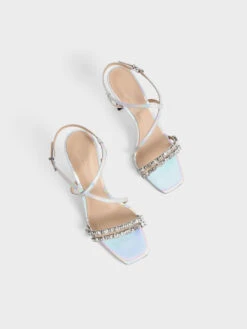 Holographic Leather Gem-Embellished Strappy Sandals -Charles & Keith 2021 L3 SL1 60360230 24 8