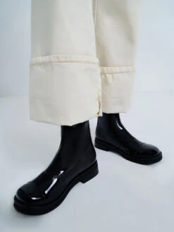 Patent Round Toe Zip-Up Ankle Boots -Charles & Keith 2021 L6 CK1 90920094 B8 2