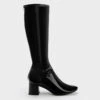 Patent Block Heel Knee Boots -Charles & Keith 2021 L6 CK1 91720012 J5 1
