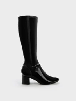Patent Block Heel Knee Boots