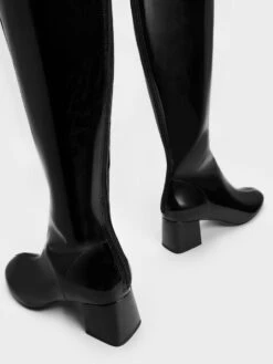 Patent Block Heel Knee Boots -Charles & Keith 2021 L6 CK1 91720012 J5 7