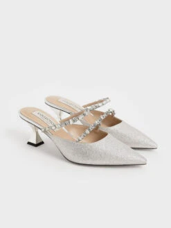 Gem-Encrusted Metallic Glittered Mules 12 Gem-Encrusted Metallic Glittered Mules -Charles & Keith 2021 L7 SL1 60280370 1 07 3