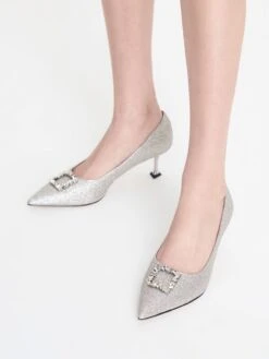 Glittered Gem-Embellished Kitten Heel Pumps -Charles & Keith 2021 L7 SL1 60580031 07 2