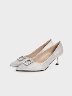 Glittered Gem-Embellished Kitten Heel Pumps -Charles & Keith 2021 L7 SL1 60580031 07 3