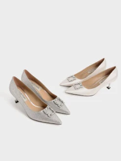 Glittered Gem-Embellished Kitten Heel Pumps -Charles & Keith 2021 L7 SL1 60580031 07 7
