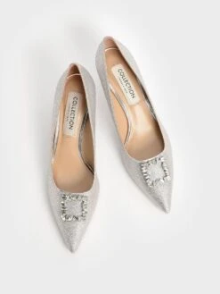 Glittered Gem-Embellished Kitten Heel Pumps -Charles & Keith 2021 L7 SL1 60580031 07 8