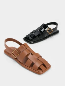 Metallic Buckle Caged Patent Slingback Sandals -Charles & Keith 2022 L2 CK1 71870005 J5 7