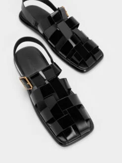 Metallic Buckle Caged Patent Slingback Sandals -Charles & Keith 2022 L2 CK1 71870005 J5 8