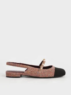 Beaded Chain-Link Terry Cloth & Grosgrain Slingback Mary Janes