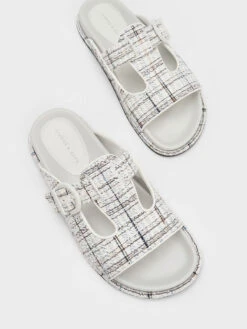 Cut-Out Tweed Buckled Slides 11 Cut-Out Tweed Buckled Slides -Charles & Keith 2022 L3 CK1 71720036 24 8