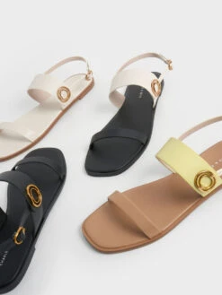 Metallic Accent Back Strap Sandals -Charles & Keith 2022 L6 CK1 70060589 24 7
