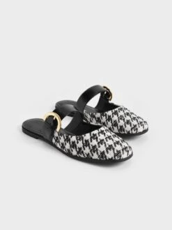 Houndstooth Buckled Flat Mules -Charles & Keith 2022 L6 CK1 70580187 24 3