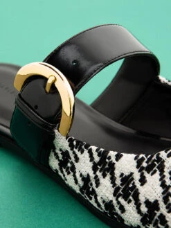 Houndstooth Buckled Flat Mules -Charles & Keith 2022 L6 CK1 70580187 24 5