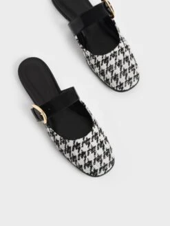 Houndstooth Buckled Flat Mules -Charles & Keith 2022 L6 CK1 70580187 24 8