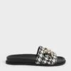 Houndstooth Studded Buckle Slide Sandals -Charles & Keith 2022 L6 CK1 71720039 24 1