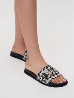 Houndstooth Studded Buckle Slide Sandals -Charles & Keith 2022 L6 CK1 71720039 24 2