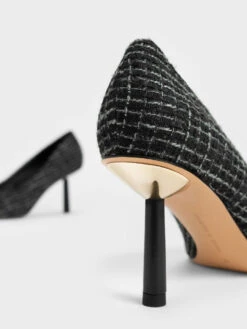 Tweed Pointed-Toe Cylindrical Heel Pumps -Charles & Keith 2022 L7 CK1 60361436 24 5