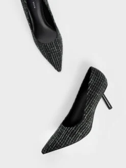 Tweed Pointed-Toe Cylindrical Heel Pumps -Charles & Keith 2022 L7 CK1 60361436 24 8