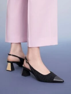 Tweed Toe Cap Slingback Pumps -Charles & Keith 2022 L7 CK1 60920317 B8 2