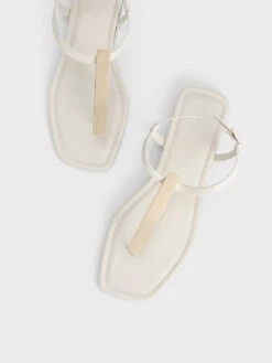 Metallic Accent T-Bar Thong Sandals -Charles & Keith 2022 L7 CK1 70060595 41 8