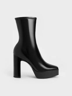 Patent Platform Block Heel Ankle Boots -Charles & Keith 2022 L8 CK1 90280048 01 3