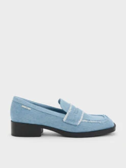 Denim Cut-Out Penny Loafers