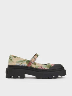 Indra Floral-Embroidered Platform Mary Janes