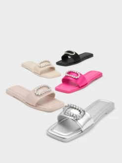 Gem-Embellished Leather Slides -Charles & Keith 2023 L2 SL1 71720103 41 7