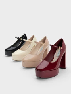 Jemma Patent Platform Mary Jane Pumps -Charles & Keith 2023 L3 CK1 60580275 J5 7