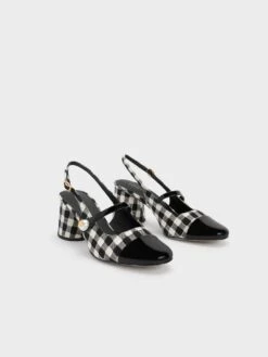 Pearl Embellished Gingham Slingback Pumps -Charles & Keith 2023 L3 CK1 61720149 24 3