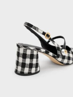 Pearl Embellished Gingham Slingback Pumps -Charles & Keith 2023 L3 CK1 61720149 24 5