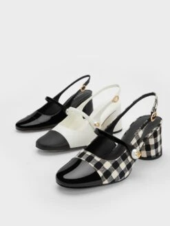 Pearl Embellished Gingham Slingback Pumps -Charles & Keith 2023 L3 CK1 61720149 24 7