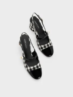 Pearl Embellished Gingham Slingback Pumps -Charles & Keith 2023 L3 CK1 61720149 24 8