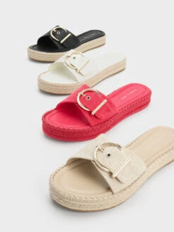 Linen Buckled Espadrille Flat Sandals -Charles & Keith 2023 L3 CK1 70060609 30 7
