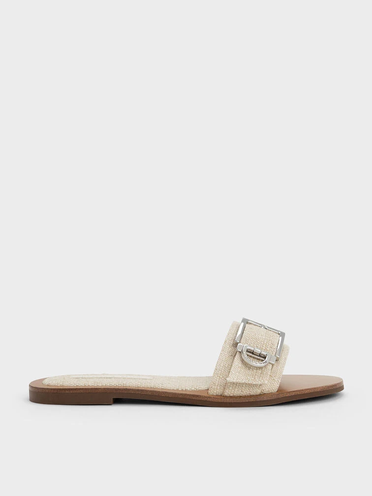 Linen Metallic Buckle Slides 3 Linen Metallic Buckle Slides