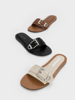 Linen Metallic Buckle Slides 14 Linen Metallic Buckle Slides -Charles & Keith 2023 L3 CK1 70190063 05 7