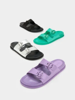 Embellished Buckle Recycled Polyester Sandals -Charles & Keith 2023 L3 CK1 71720050 19 7