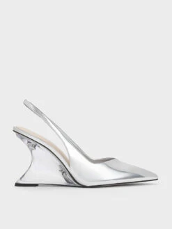 Metallic Sculptural Slingback Wedges