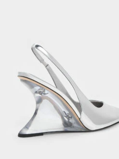 Metallic Sculptural Slingback Wedges -Charles & Keith 2023 L3 CK1 80280006 07 5