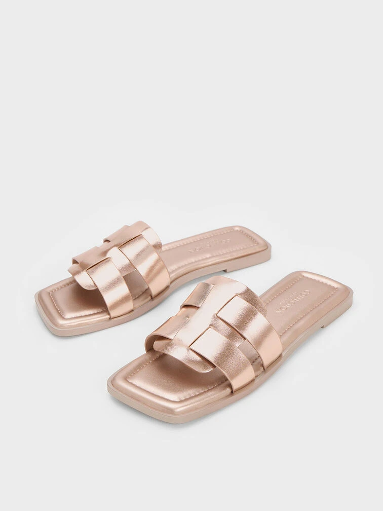 Trichelle Interwoven Metallic Leather Slide Sandals 4 Trichelle Interwoven Metallic Leather Slide Sandals - Image 2