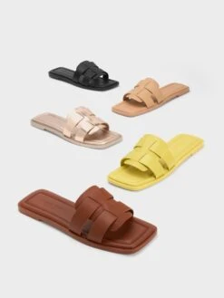 Trichelle Interwoven Metallic Leather Slide Sandals 10 Trichelle Interwoven Metallic Leather Slide Sandals -Charles & Keith 2023 L3 SL1 71790012 57 7