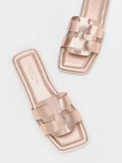 Trichelle Interwoven Metallic Leather Slide Sandals 11 Trichelle Interwoven Metallic Leather Slide Sandals -Charles & Keith 2023 L3 SL1 71790012 57 8