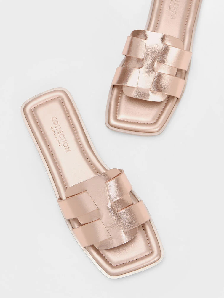 Trichelle Interwoven Metallic Leather Slide Sandals 7 Trichelle Interwoven Metallic Leather Slide Sandals - Image 5
