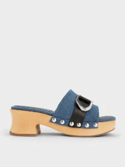 Gabine Studded Denim & Leather Clogs