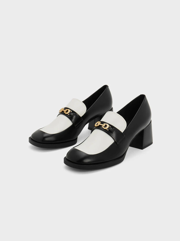 Two-Tone Metallic Accent Block Heel Loafer Pumps 5 Two-Tone Metallic Accent Block Heel Loafer Pumps - Image 3