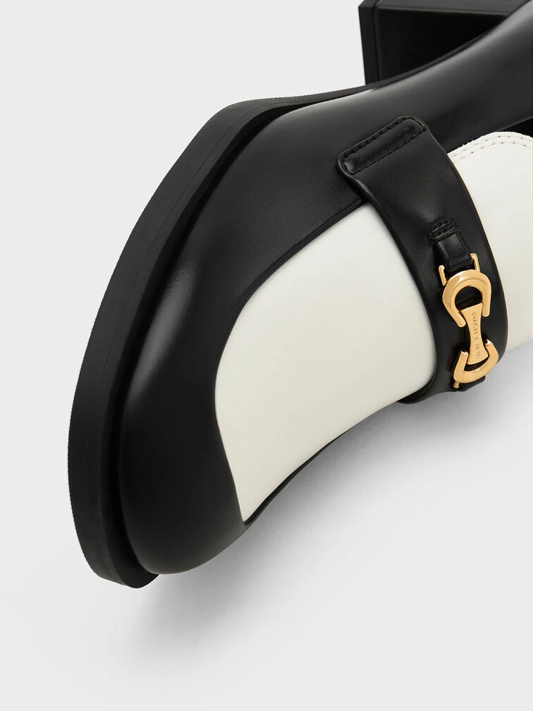 Two-Tone Metallic Accent Block Heel Loafer Pumps 7 Two-Tone Metallic Accent Block Heel Loafer Pumps - Image 5